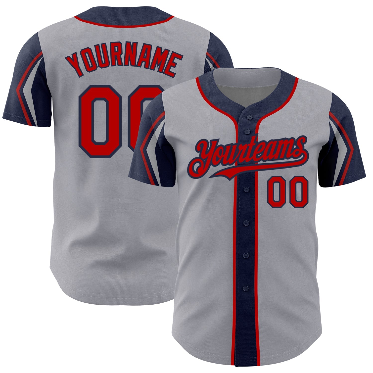 Custom Gray Red-Navy 3 Colors Arm Shapes Authentic Baseball Jersey - Sky-Custom