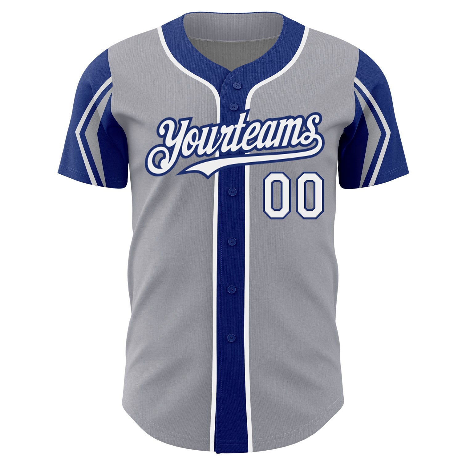 Custom Gray White-Royal 3 Colors Arm Shapes Authentic Baseball Jersey - Sky-Custom