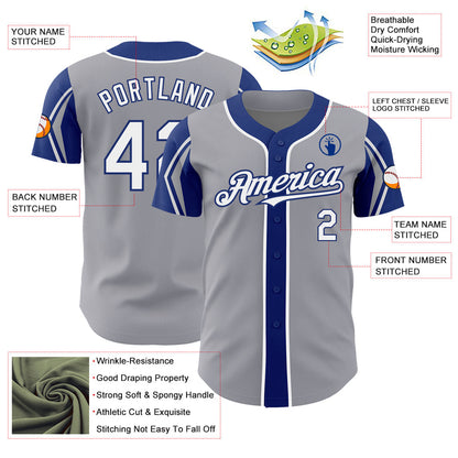 Custom Gray White-Royal 3 Colors Arm Shapes Authentic Baseball Jersey - Sky-Custom