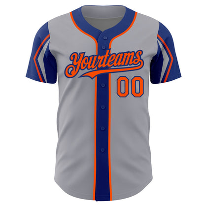 Custom Gray Orange-Royal 3 Colors Arm Shapes Authentic Baseball Jersey - Sky-Custom