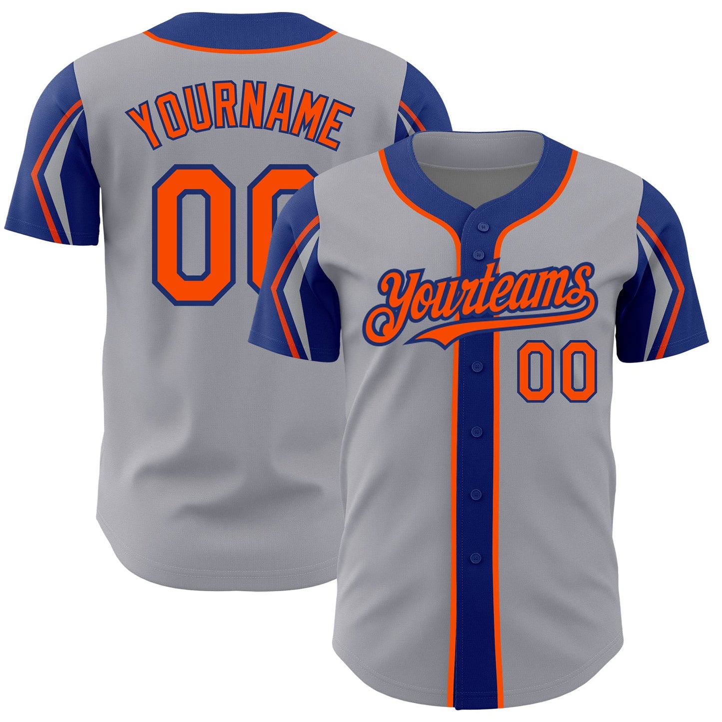 Custom Gray Orange-Royal 3 Colors Arm Shapes Authentic Baseball Jersey - Sky-Custom