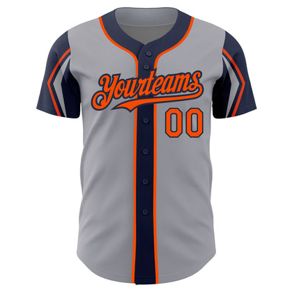 Custom Gray Orange-Navy 3 Colors Arm Shapes Authentic Baseball Jersey - Sky-Custom