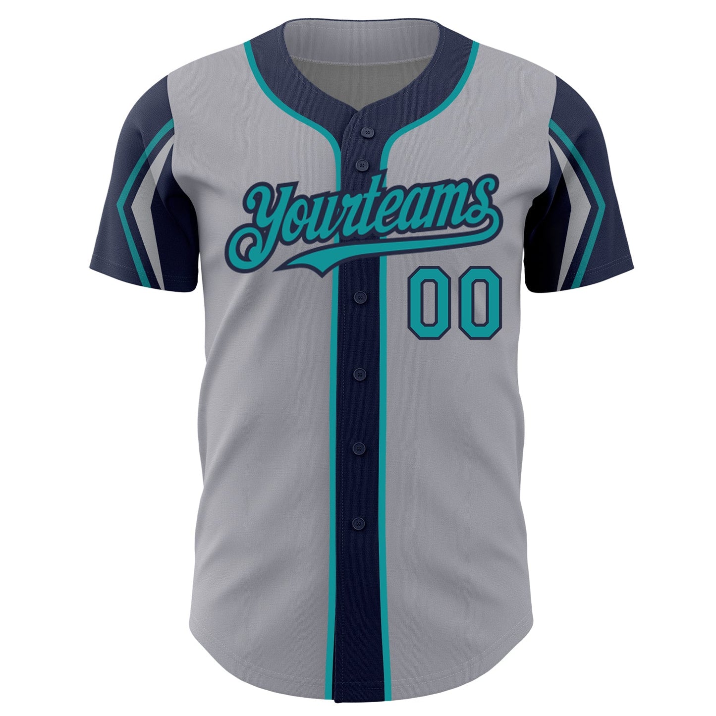 Custom Gray Teal-Navy 3 Colors Arm Shapes Authentic Baseball Jersey - Sky-Custom