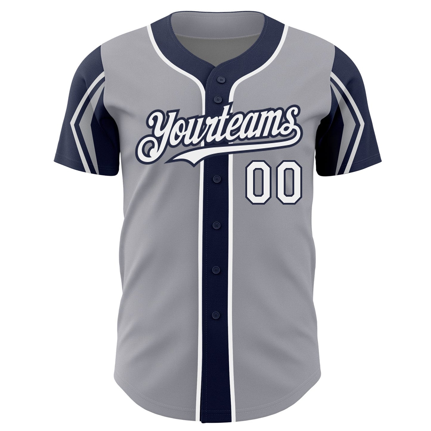 Custom Gray White-Navy 3 Colors Arm Shapes Authentic Baseball Jersey - Sky-Custom