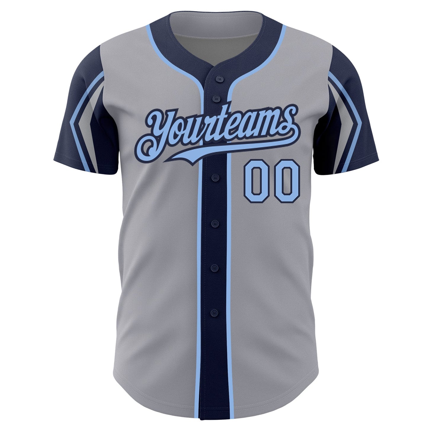 Custom Gray Light Blue-Navy 3 Colors Arm Shapes Authentic Baseball Jersey - Sky-Custom