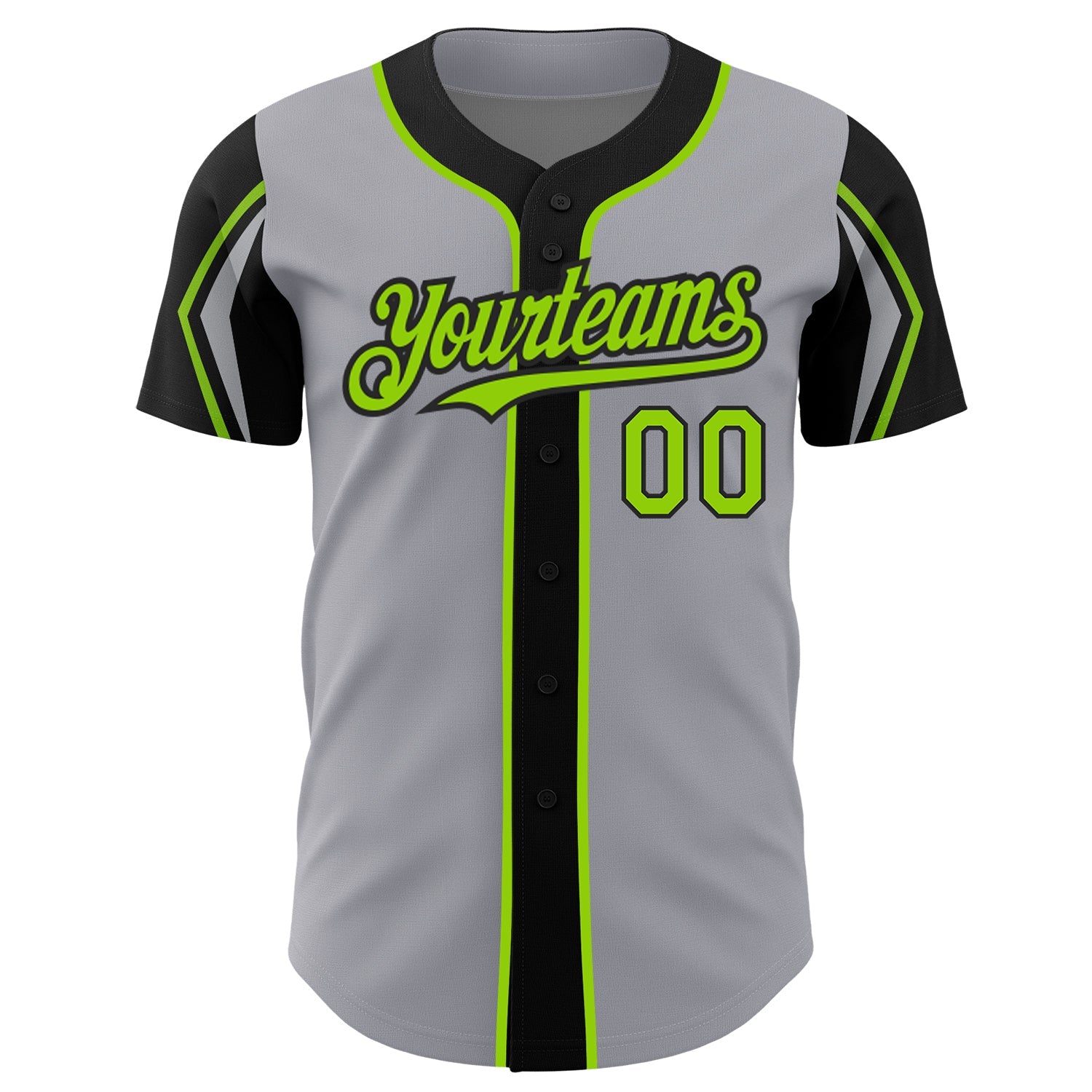 Custom Gray Neon Green-Black 3 Colors Arm Shapes Authentic Baseball Jersey - Sky-Custom