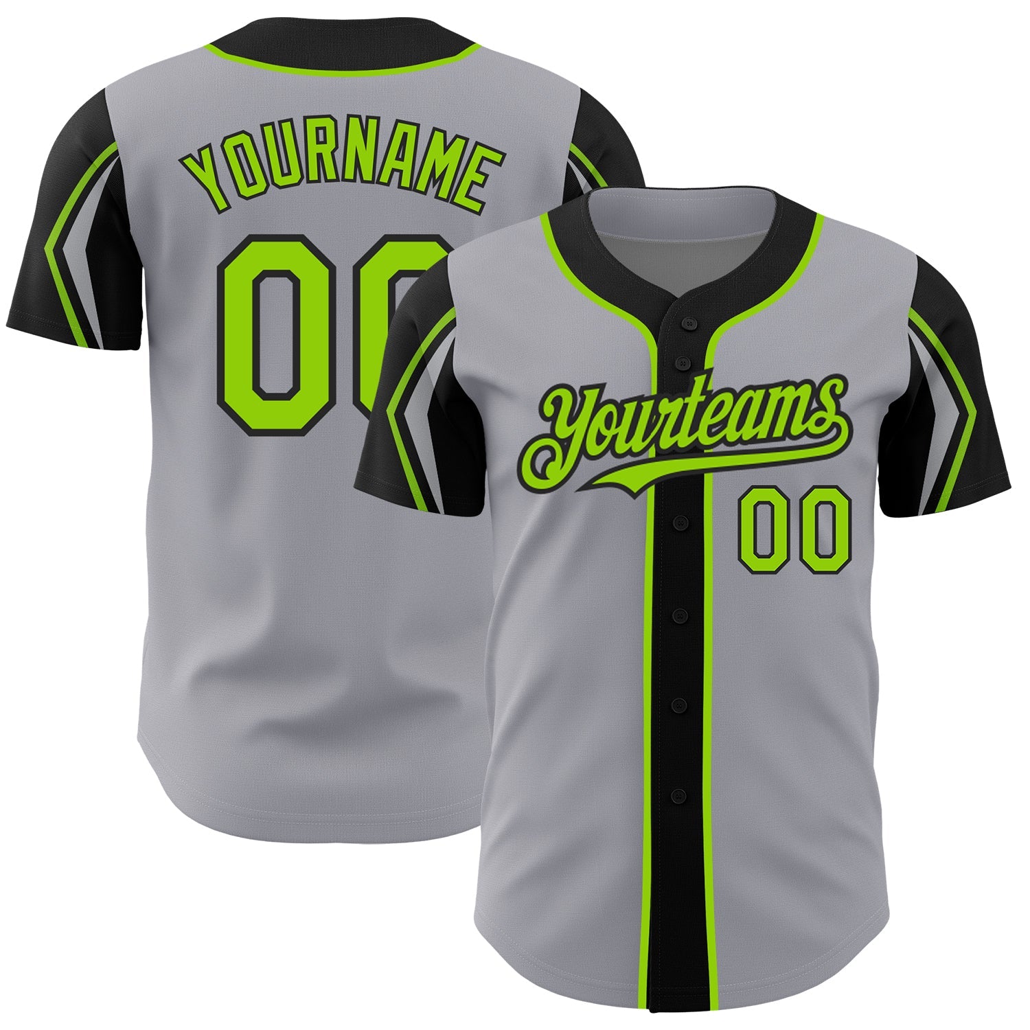 Custom Gray Neon Green-Black 3 Colors Arm Shapes Authentic Baseball Jersey - Sky-Custom