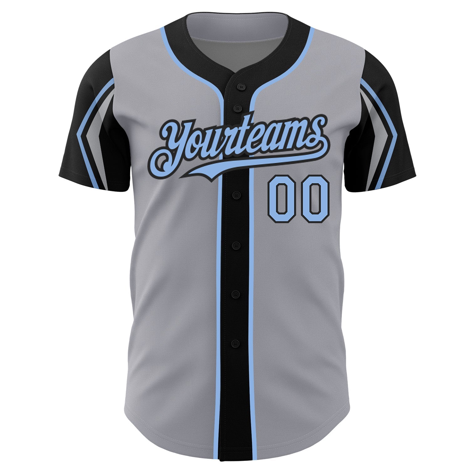 Custom Gray Light Blue-Black 3 Colors Arm Shapes Authentic Baseball Jersey - Sky-Custom