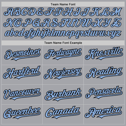 Custom Gray Light Blue-Black 3 Colors Arm Shapes Authentic Baseball Jersey - Sky-Custom