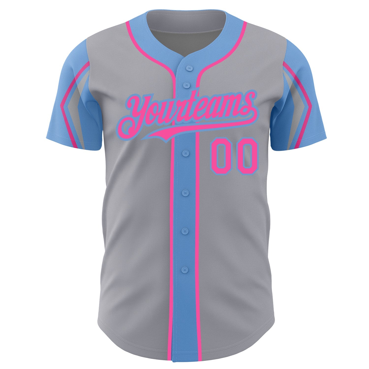 Custom Gray Pink-Light Blue 3 Colors Arm Shapes Authentic Baseball Jersey - Sky-Custom