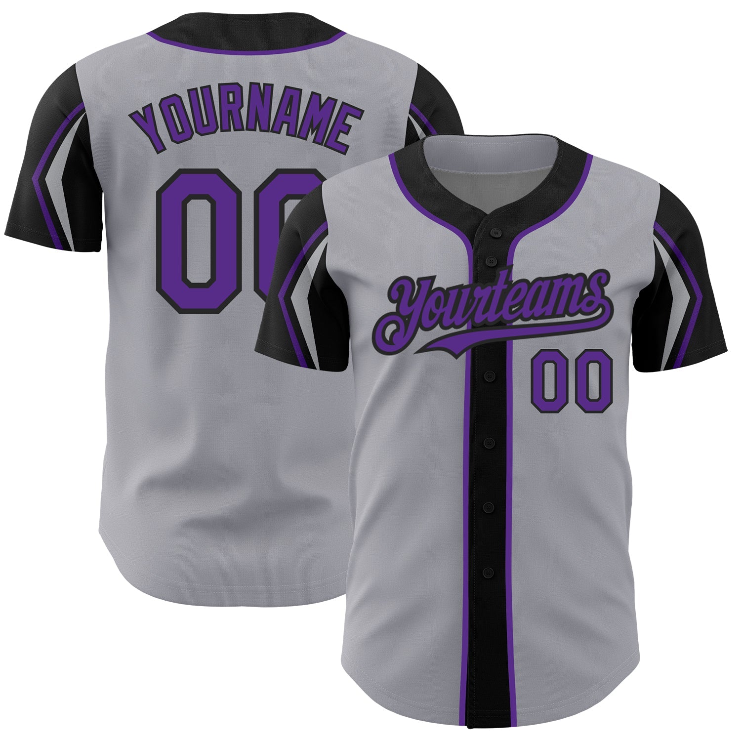 Custom Gray Purple-Black 3 Colors Arm Shapes Authentic Baseball Jersey - Sky-Custom