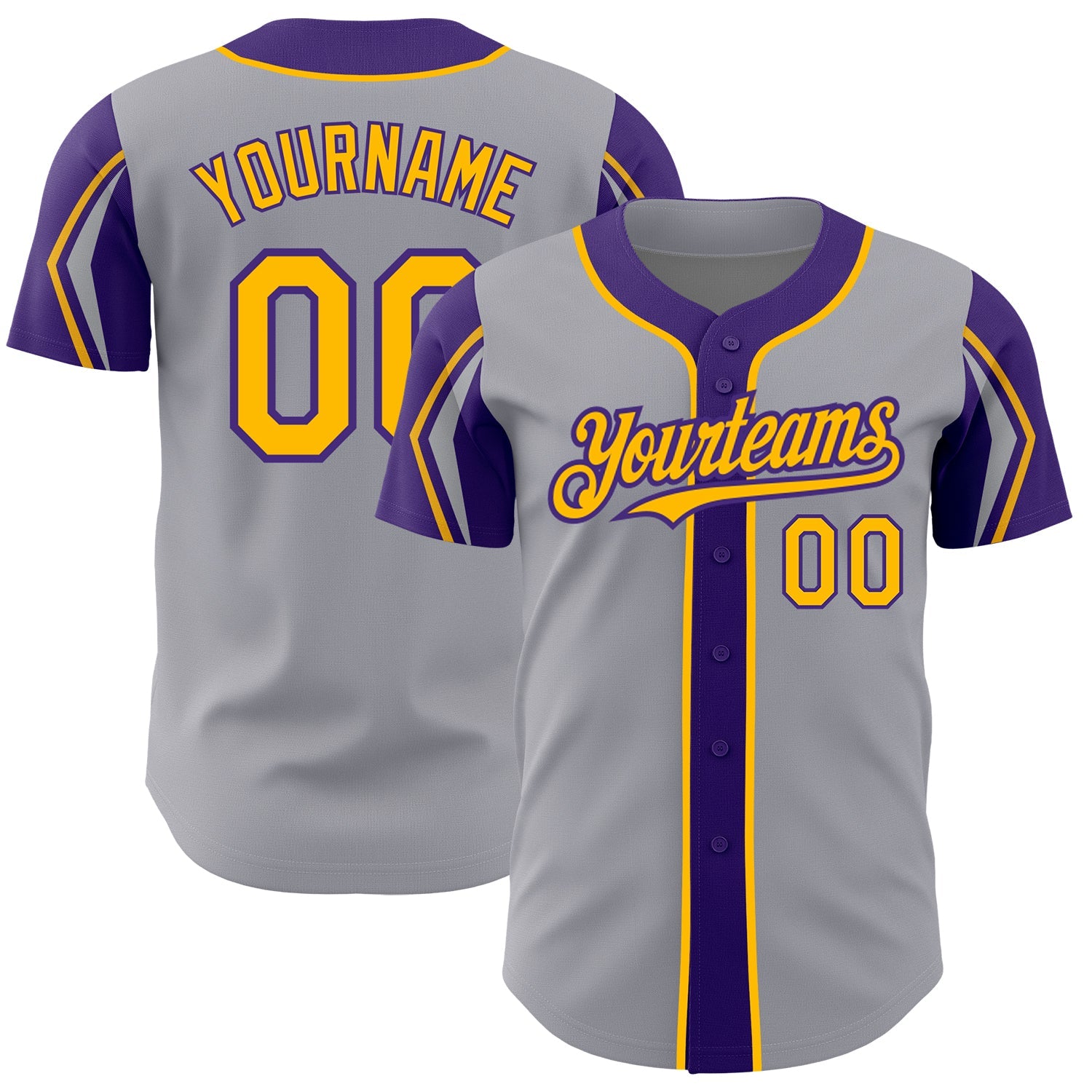 Custom Gray Gold-Purple 3 Colors Arm Shapes Authentic Baseball Jersey - Sky-Custom