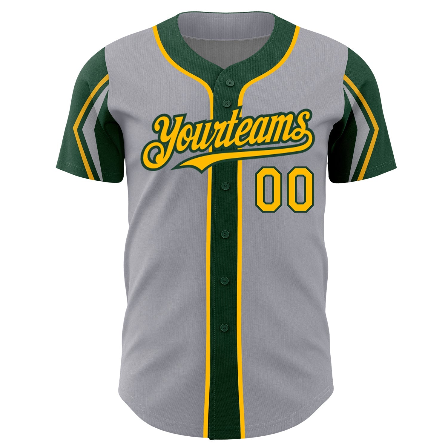 Custom Gray Gold-Green 3 Colors Arm Shapes Authentic Baseball Jersey - Sky-Custom