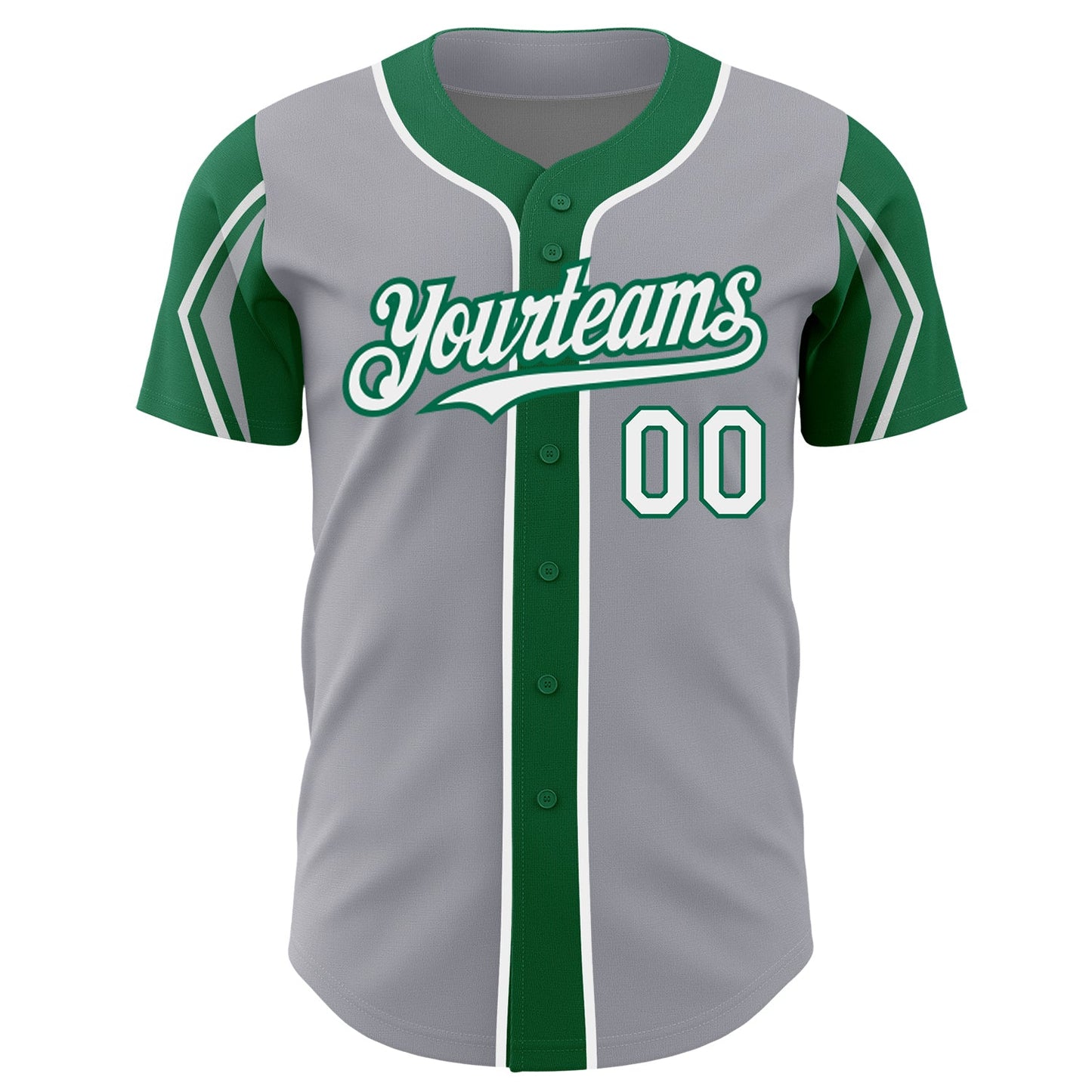 Custom Gray White-Kelly Green 3 Colors Arm Shapes Authentic Baseball Jersey - Sky-Custom