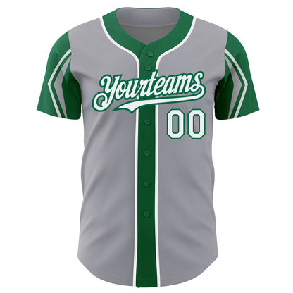 Custom Gray White-Kelly Green 3 Colors Arm Shapes Authentic Baseball Jersey - Sky-Custom