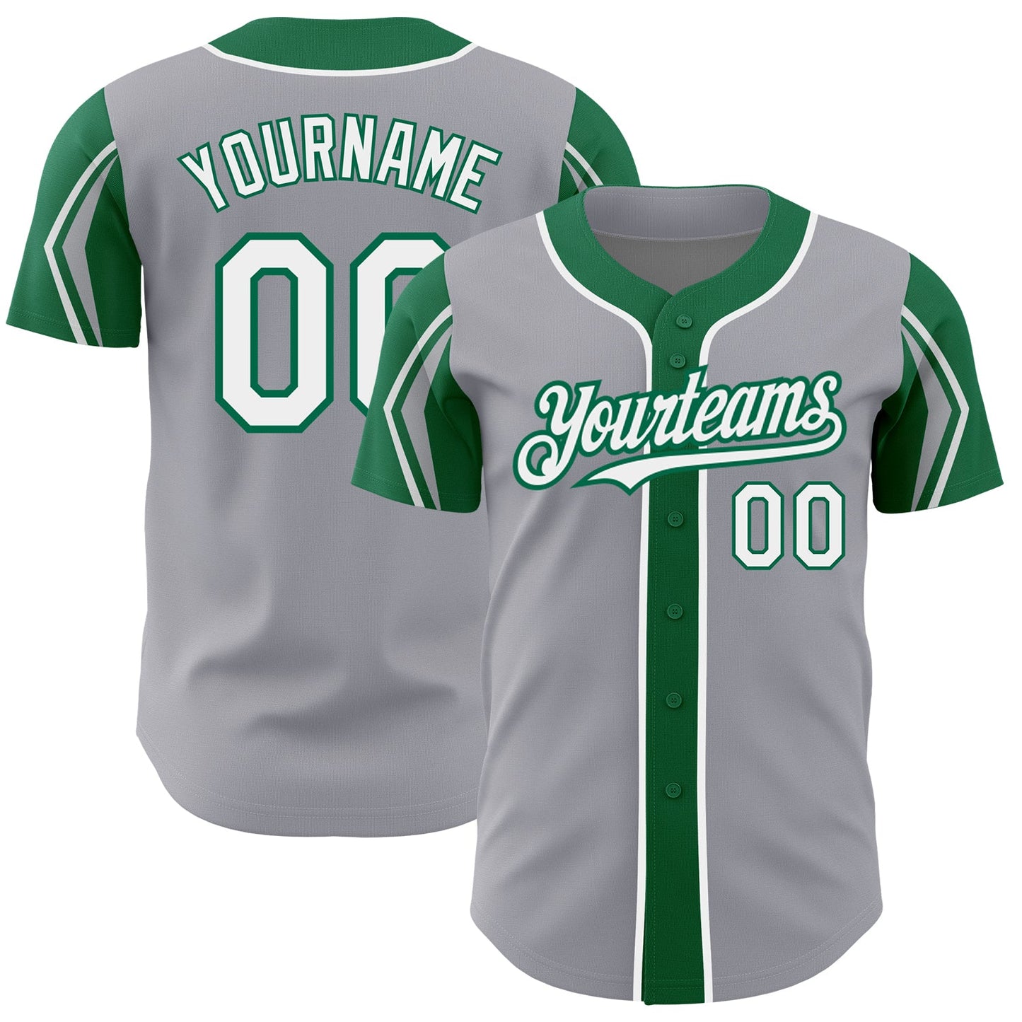 Custom Gray White-Kelly Green 3 Colors Arm Shapes Authentic Baseball Jersey - Sky-Custom