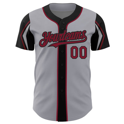 Custom Gray Crimson-Black 3 Colors Arm Shapes Authentic Baseball Jersey - Sky-Custom