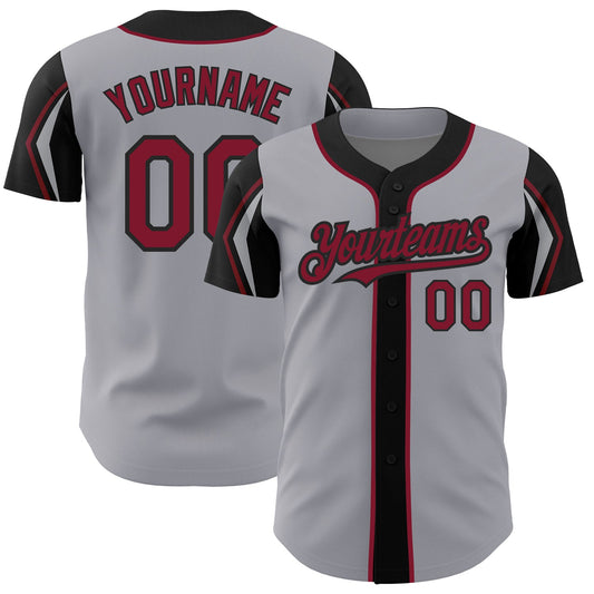 Custom Gray Crimson-Black 3 Colors Arm Shapes Authentic Baseball Jersey - Sky-Custom