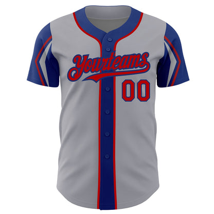 Custom Gray Red-Royal 3 Colors Arm Shapes Authentic Baseball Jersey - Sky-Custom