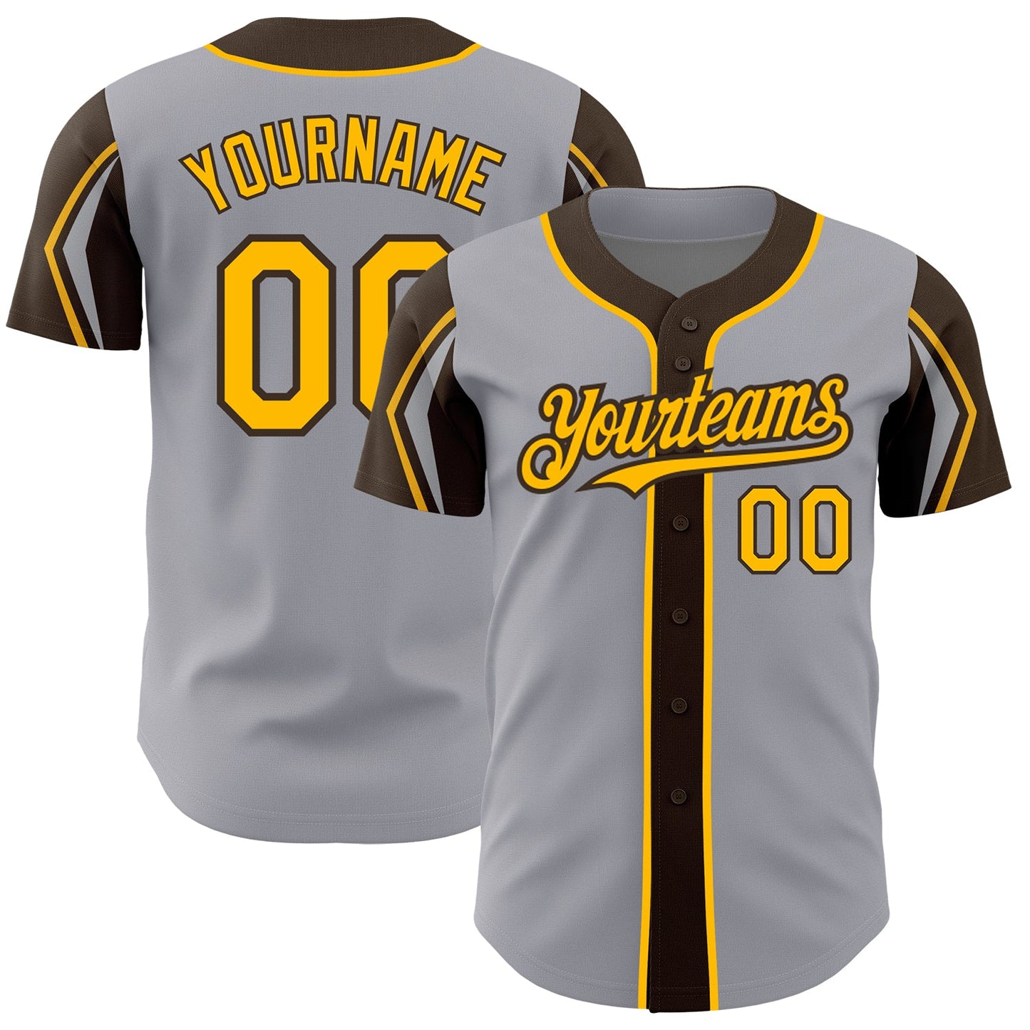 Custom Gray Gold-Brown 3 Colors Arm Shapes Authentic Baseball Jersey - Sky-Custom