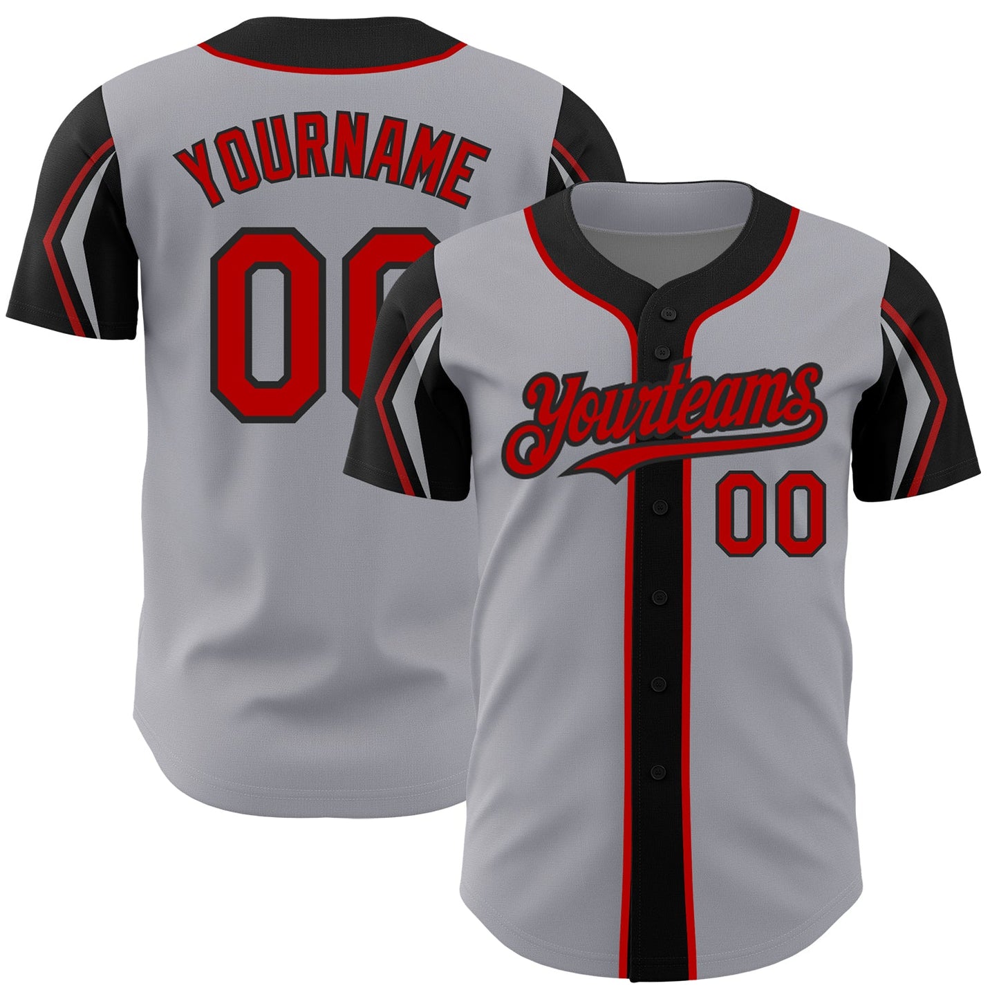 Custom Gray Red-Black 3 Colors Arm Shapes Authentic Baseball Jersey - Sky-Custom