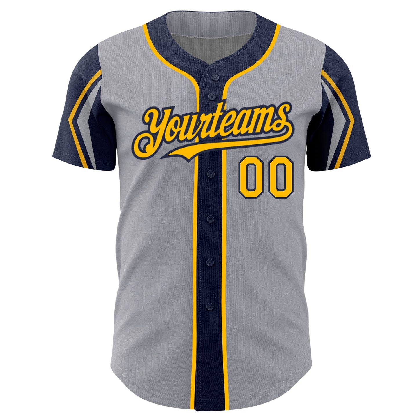 Custom Gray Gold-Navy 3 Colors Arm Shapes Authentic Baseball Jersey - Sky-Custom