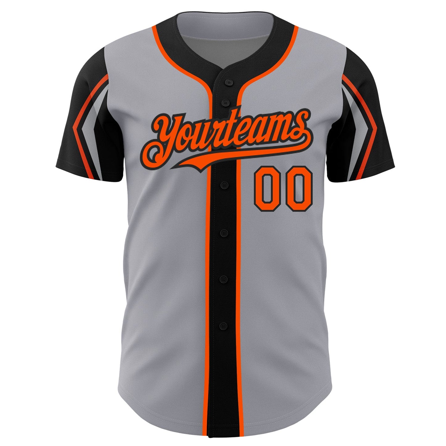 Custom Gray Orange-Black 3 Colors Arm Shapes Authentic Baseball Jersey - Sky-Custom