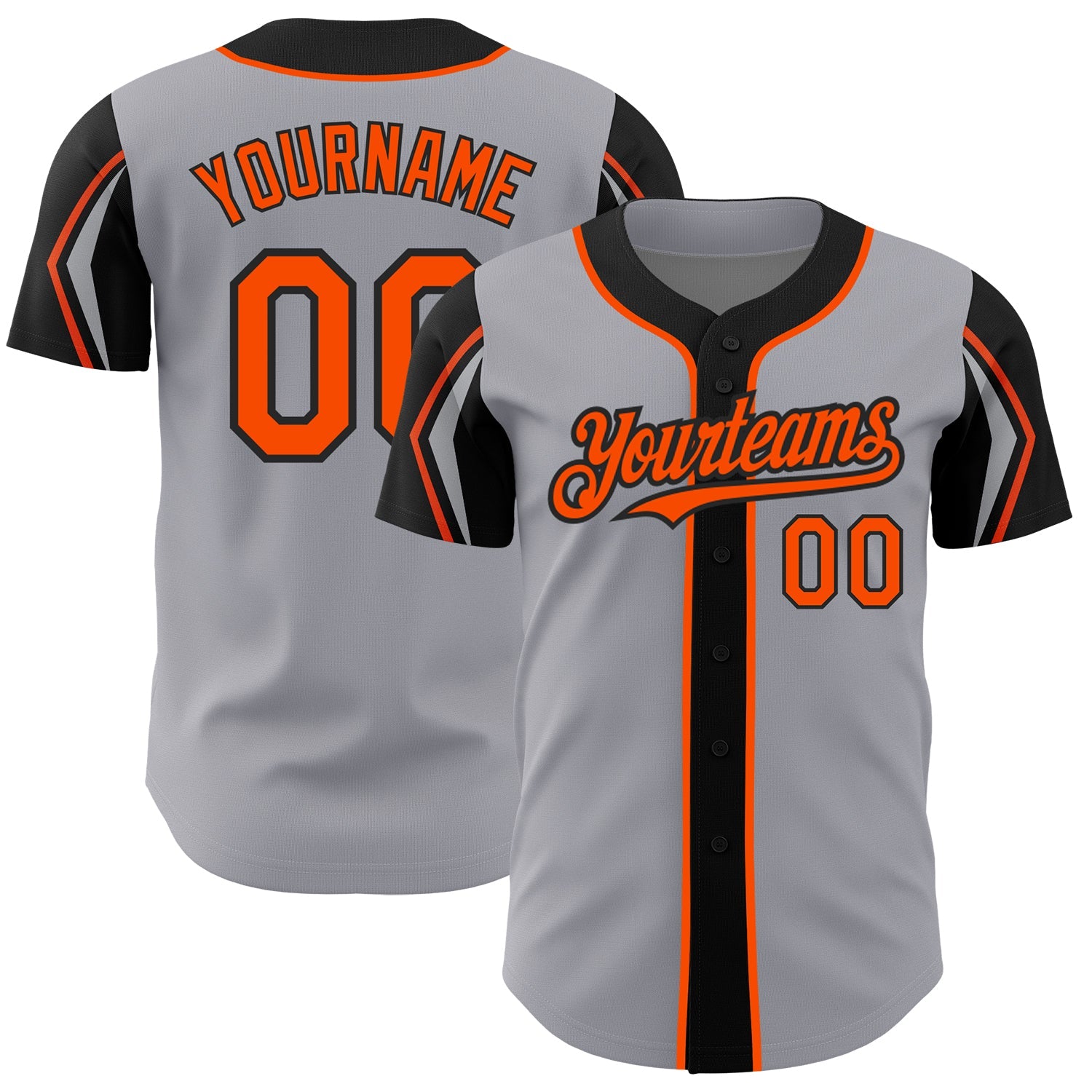 Custom Gray Orange-Black 3 Colors Arm Shapes Authentic Baseball Jersey - Sky-Custom