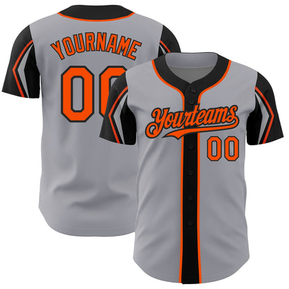 Custom Gray Orange-Black 3 Colors Arm Shapes Authentic Baseball Jersey - Sky-Custom
