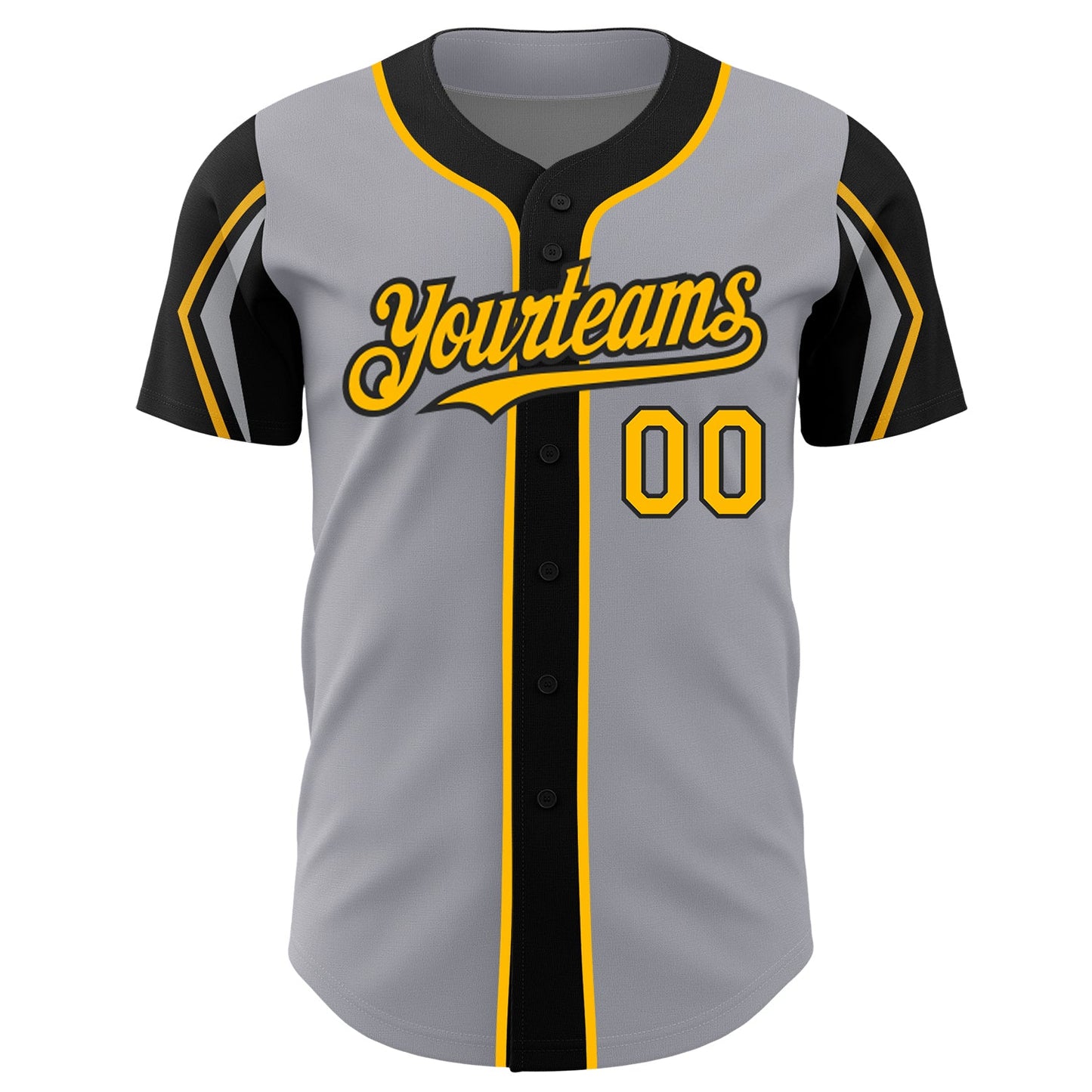 Custom Gray Gold-Black 3 Colors Arm Shapes Authentic Baseball Jersey - Sky-Custom