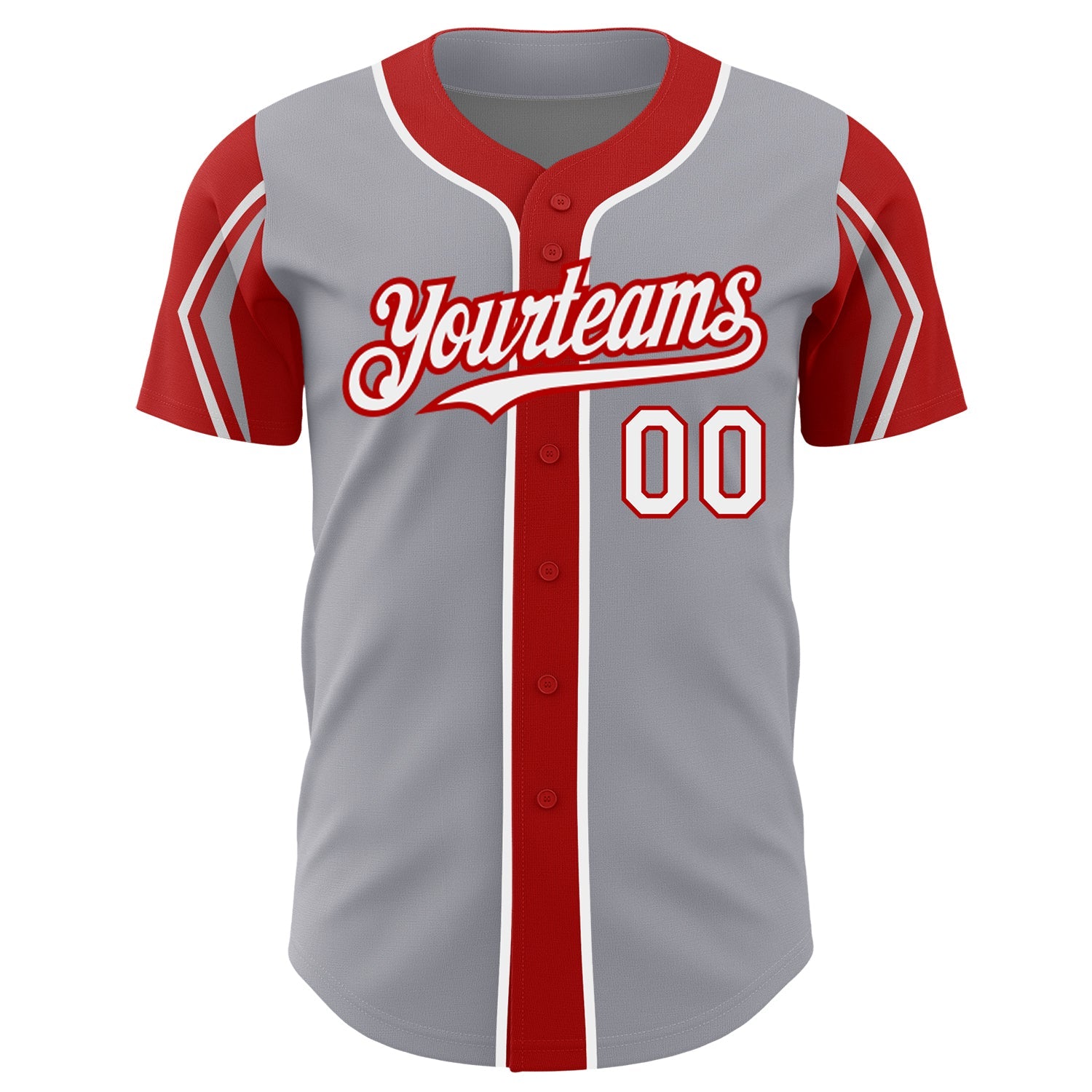 Custom Gray White-Red 3 Colors Arm Shapes Authentic Baseball Jersey - Sky-Custom