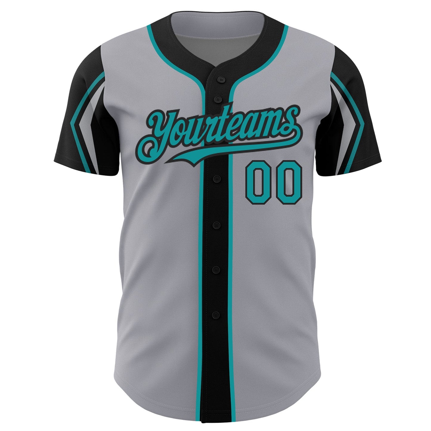 Custom Gray Teal-Black 3 Colors Arm Shapes Authentic Baseball Jersey - Sky-Custom