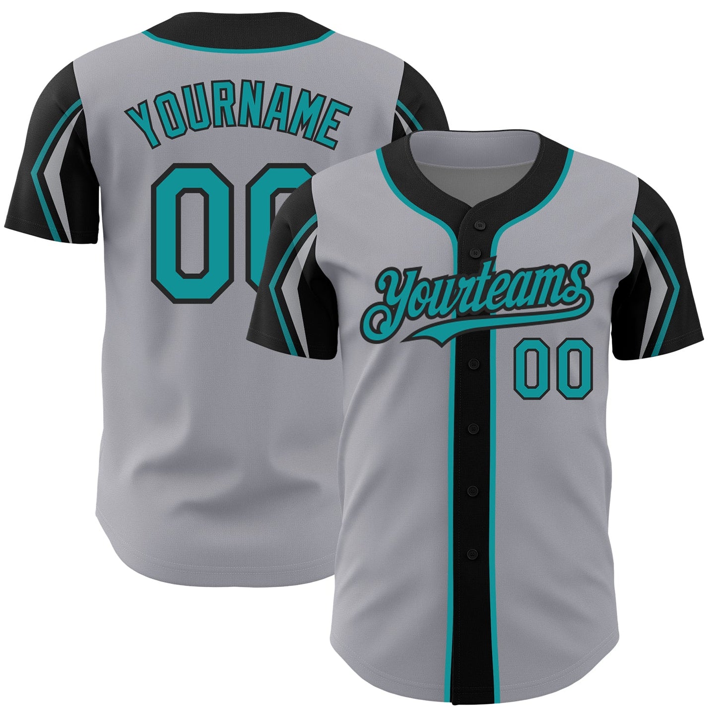 Custom Gray Teal-Black 3 Colors Arm Shapes Authentic Baseball Jersey - Sky-Custom