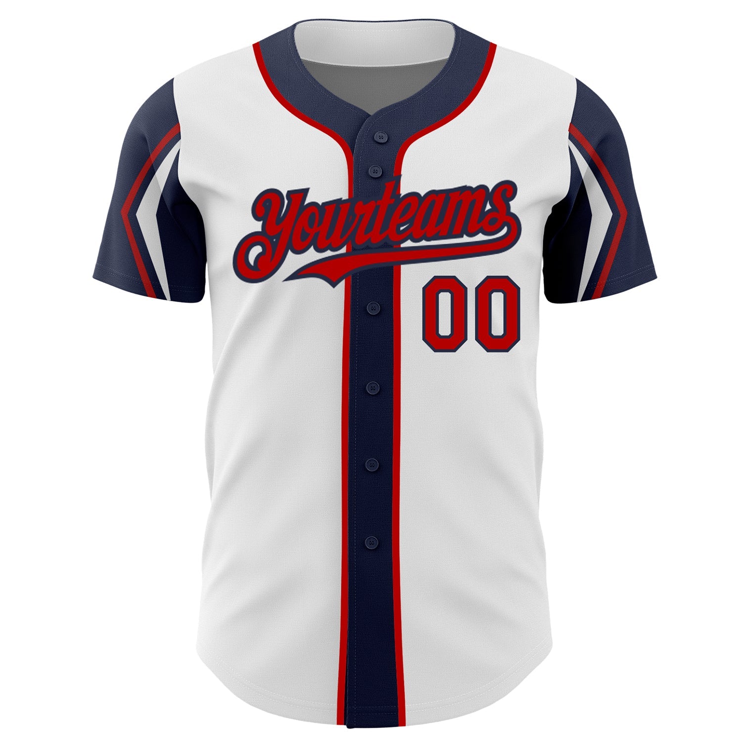 Custom White Red-Navy 3 Colors Arm Shapes Authentic Baseball Jersey - Sky-Custom