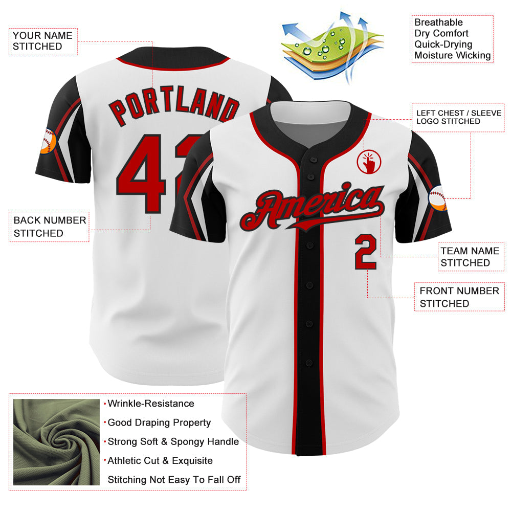 Custom White Red-Black 3 Colors Arm Shapes Authentic Baseball Jersey - Sky-Custom