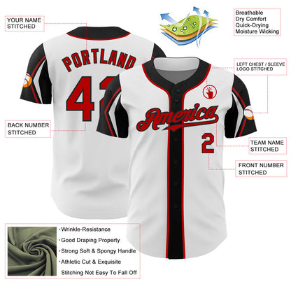 Custom White Red-Black 3 Colors Arm Shapes Authentic Baseball Jersey - Sky-Custom