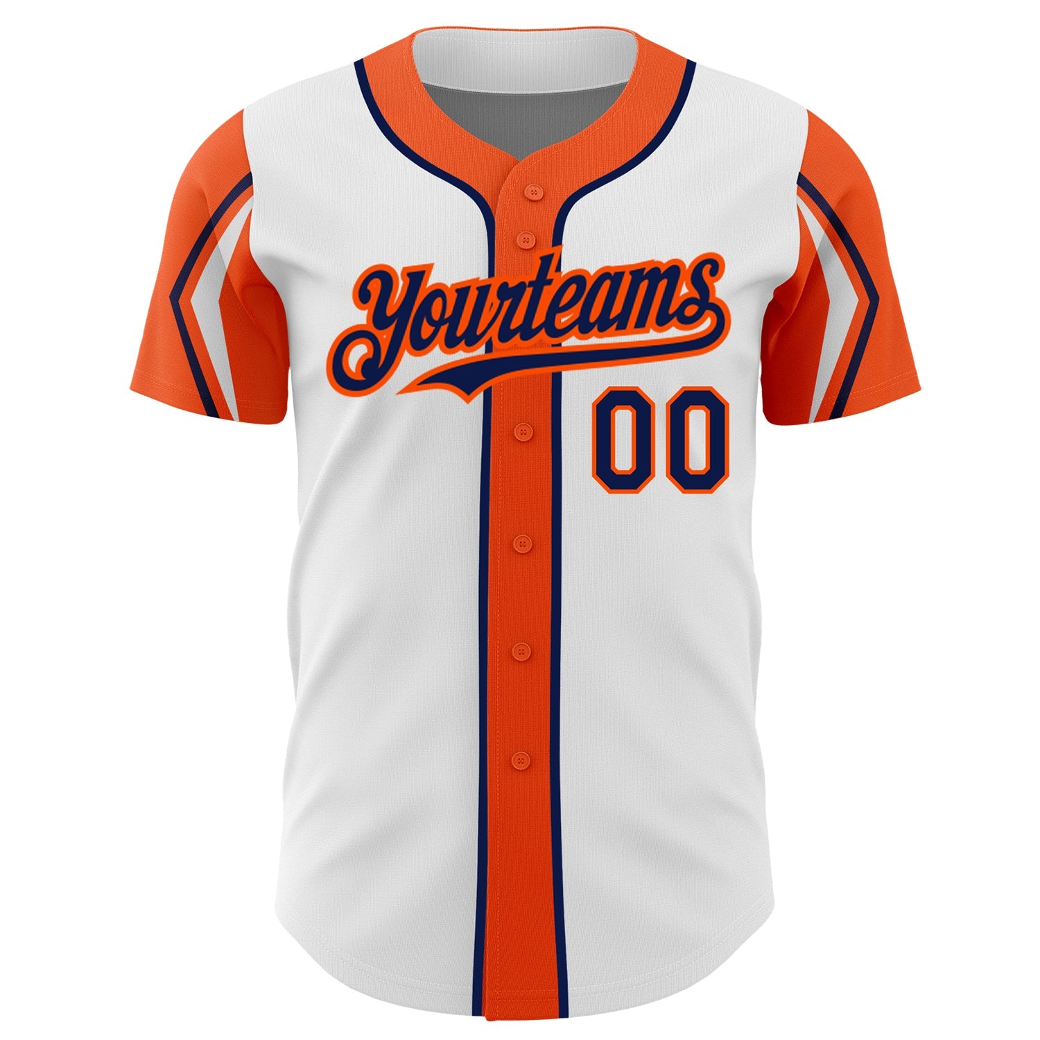 Custom White Navy-Orange 3 Colors Arm Shapes Authentic Baseball Jersey - Sky-Custom