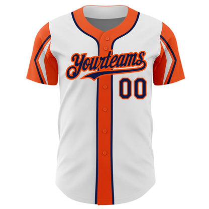 Custom White Navy-Orange 3 Colors Arm Shapes Authentic Baseball Jersey - Sky-Custom