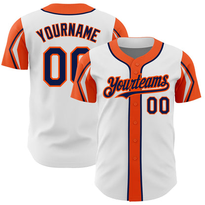 Custom White Navy-Orange 3 Colors Arm Shapes Authentic Baseball Jersey - Sky-Custom