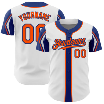 Custom White Orange-Royal 3 Colors Arm Shapes Authentic Baseball Jersey - Sky-Custom