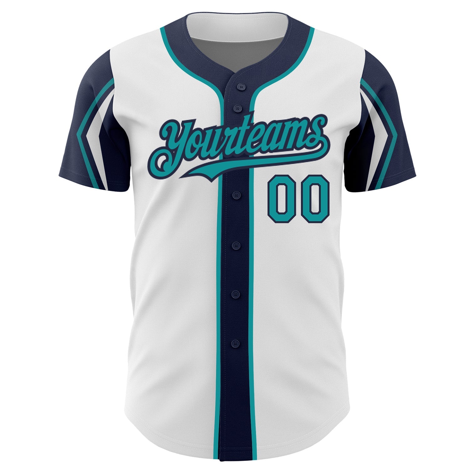 Custom White Teal-Navy 3 Colors Arm Shapes Authentic Baseball Jersey - Sky-Custom