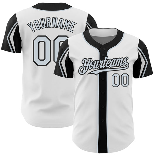 Custom White Silver-Black 3 Colors Arm Shapes Authentic Baseball Jersey - Sky-Custom