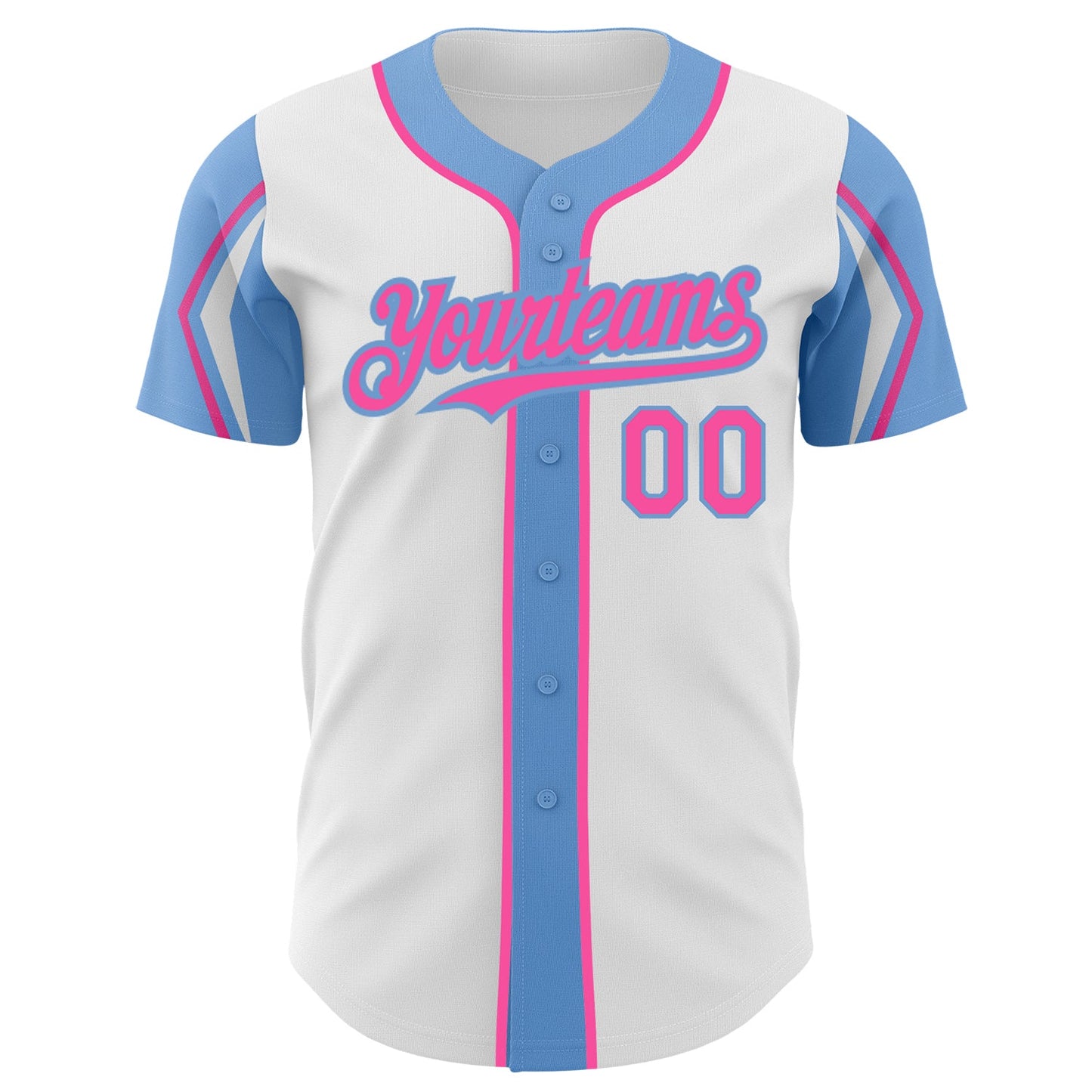 Custom White Pink-Light Blue 3 Colors Arm Shapes Authentic Baseball Jersey - Sky-Custom