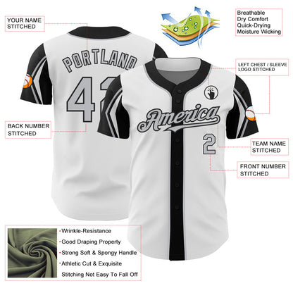 Custom White Gray-Black 3 Colors Arm Shapes Authentic Baseball Jersey - Sky-Custom
