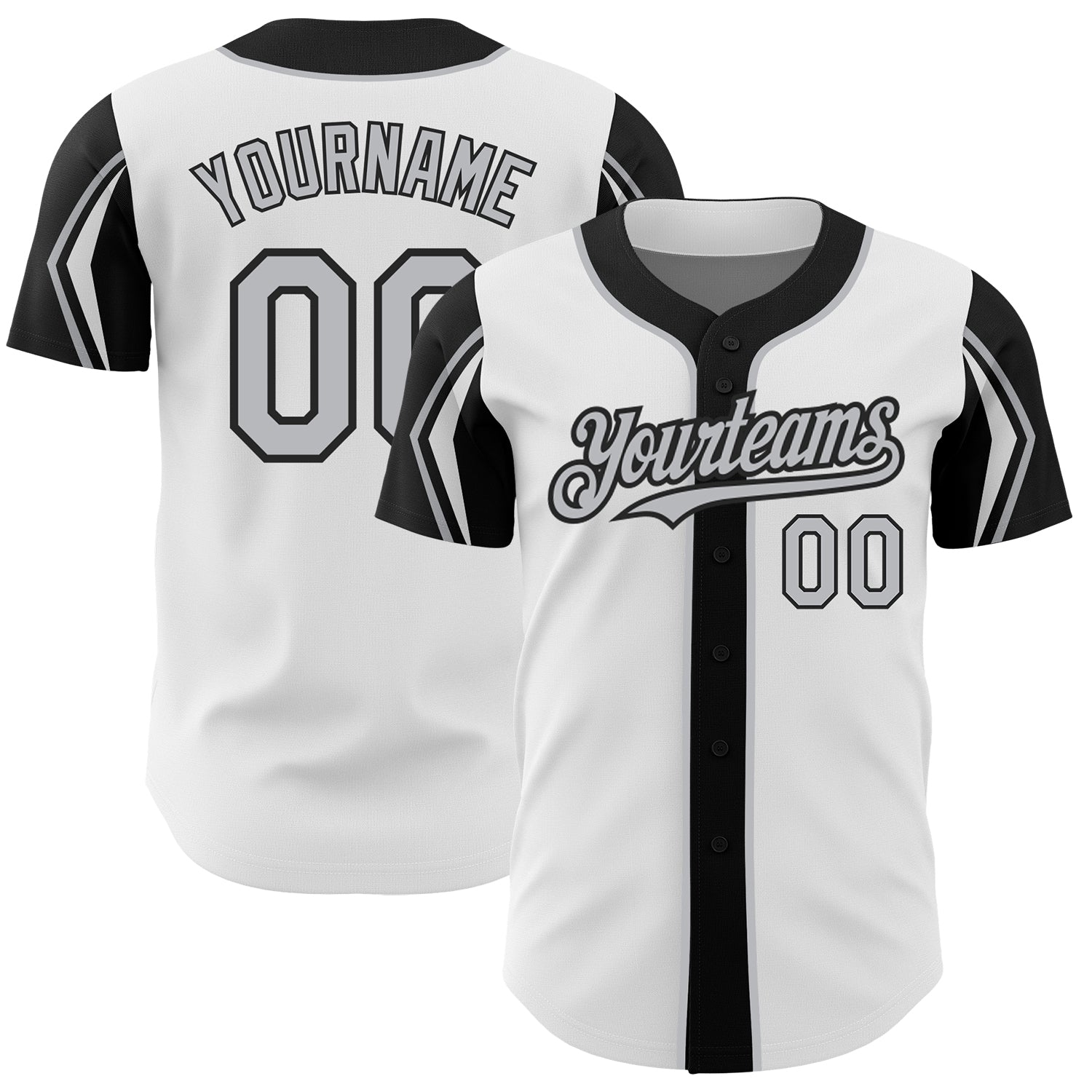 Custom White Gray-Black 3 Colors Arm Shapes Authentic Baseball Jersey - Sky-Custom