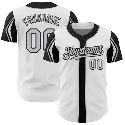 Custom White Gray-Black 3 Colors Arm Shapes Authentic Baseball Jersey - Sky-Custom