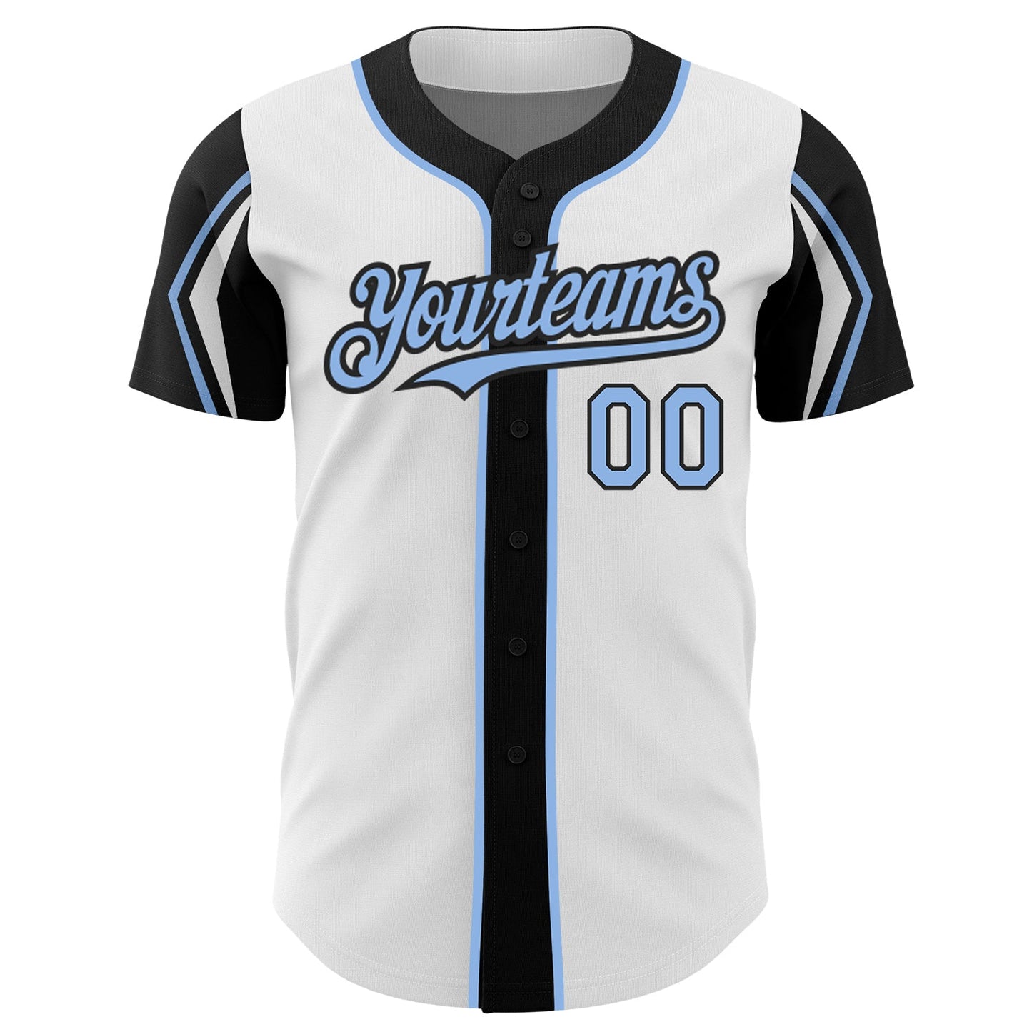 Custom White Light Blue-Black 3 Colors Arm Shapes Authentic Baseball Jersey - Sky-Custom