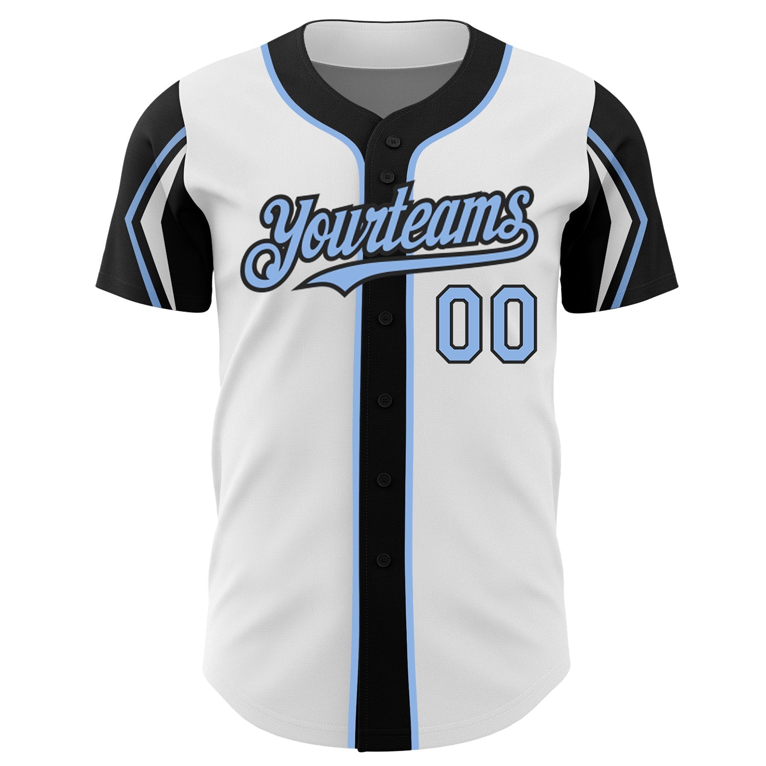 Custom White Light Blue-Black 3 Colors Arm Shapes Authentic Baseball Jersey - Sky-Custom