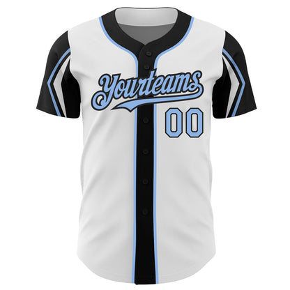 Custom White Light Blue-Black 3 Colors Arm Shapes Authentic Baseball Jersey - Sky-Custom