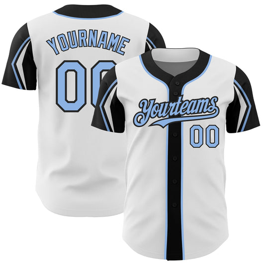 Custom White Light Blue-Black 3 Colors Arm Shapes Authentic Baseball Jersey - Sky-Custom